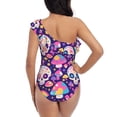 thumbnail image 5 of Zufioo cute rainbow mushroom Skull Print One-shoulder Ruffled One-piece Swimsuit, High Elastic Integrated Removable Chest Pad Swimsuit Suitable for Beach, Pool and Vacation-Medium, 5 of 6