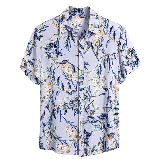 EGNMCR Chemise d'Été Vintage Imprimée pour Homme à Manches Courtes, Chemise à Col Cubain, Motif Style Hawaïen, Blouse et Chemise à Manches Courtes à Col Rabattu