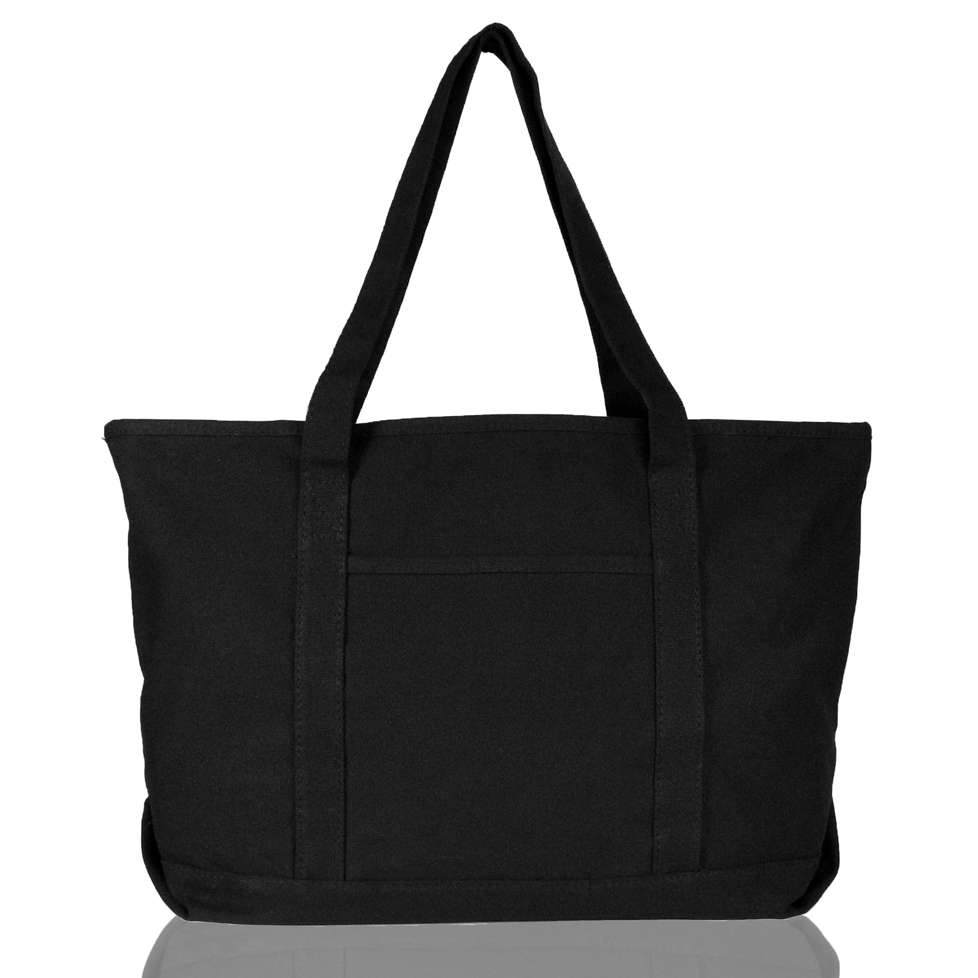 DALIX Womens 23" Deluxe 24 oz. Cotton Canvas Tote Bag Zippered in Black