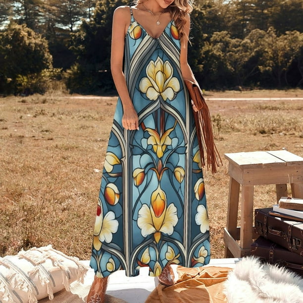 WISHTIME Women Sleeveless Dresses Gothic Summer Spaghetti Strap Maxi Casual  Flowy Beach Long Dress USA - Walmart Business Supplies