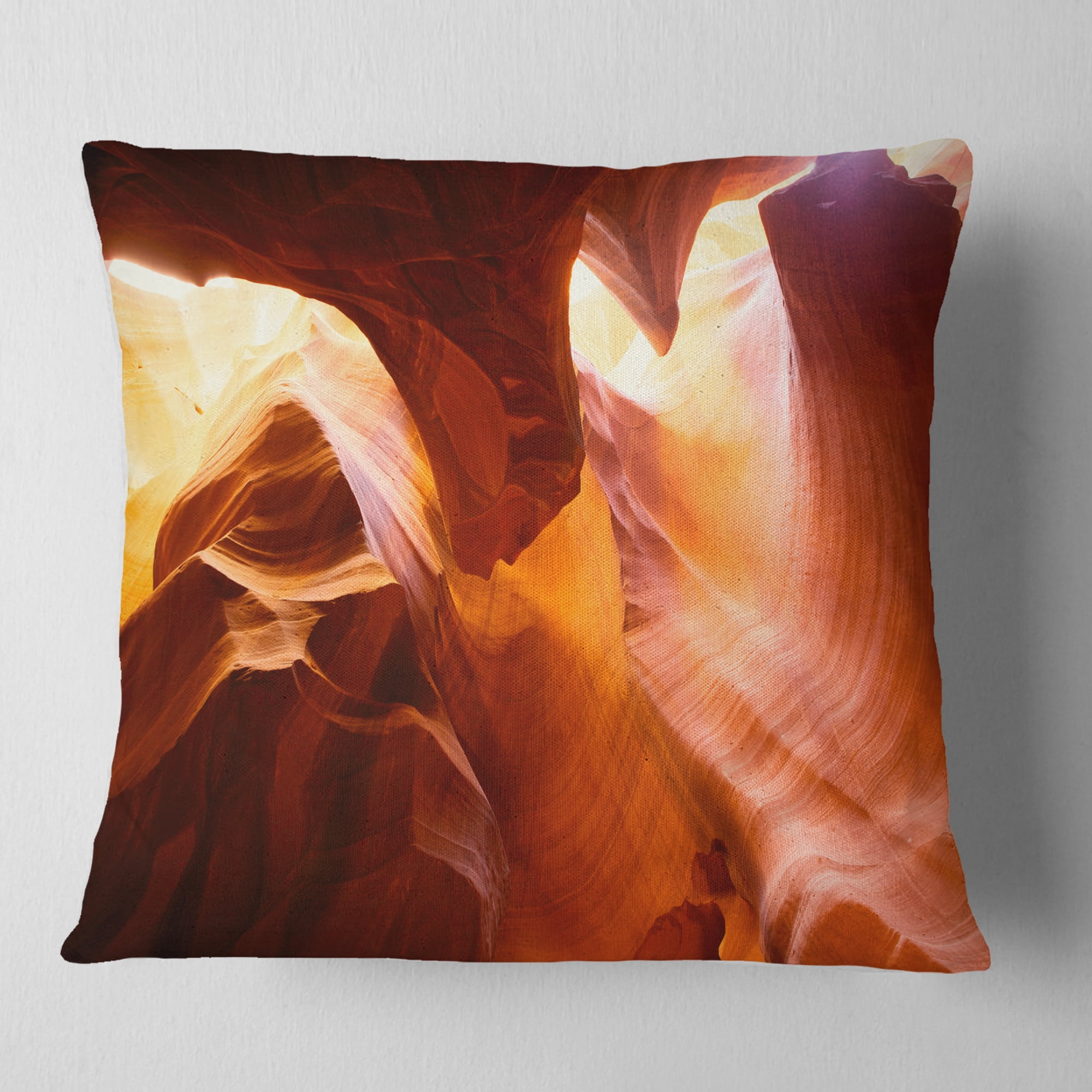 Designart Yellow Antelope Canyon - Landscape Photo Throw Pillow - 18x18