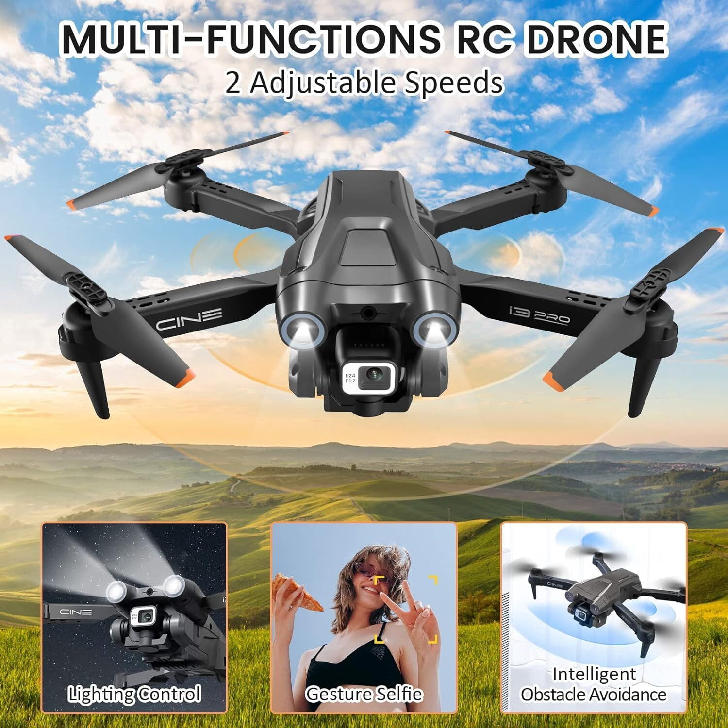 TOPCHANCES I3 PRO FPV Drone with 4K Dual Cameras, RC Quadcopter for Kids Adults with Altitude Hold, One Key Landing, Obstacle Avoidance, Headless Mode, 2 Batteries (Black)