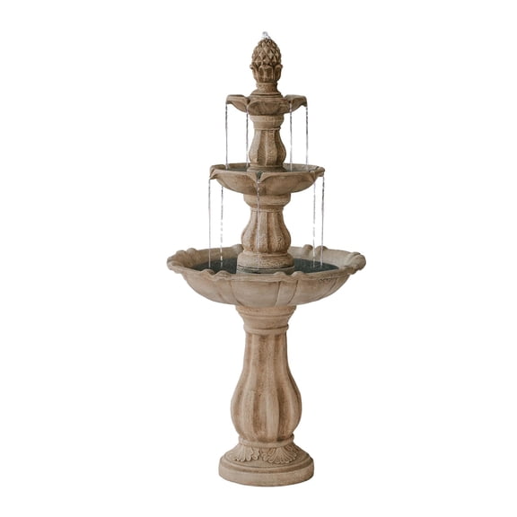 XBrand 51"H Fiber Resin Beige 3-Tier Freestanding Waterfall Fountain, Outdoor Garden, Yard, Lawn, Porch Décor