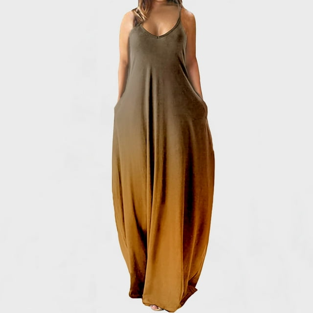 SMihono Robe Maxi Bohème d'Été pour Femmes Grande Taille Mode pour Femmes à Bretelles Taille Mi-Haute Col en V Sans Manches à Rayures Imprimées Ajustée Robe Longue de Plage Robe Évasée de Plage