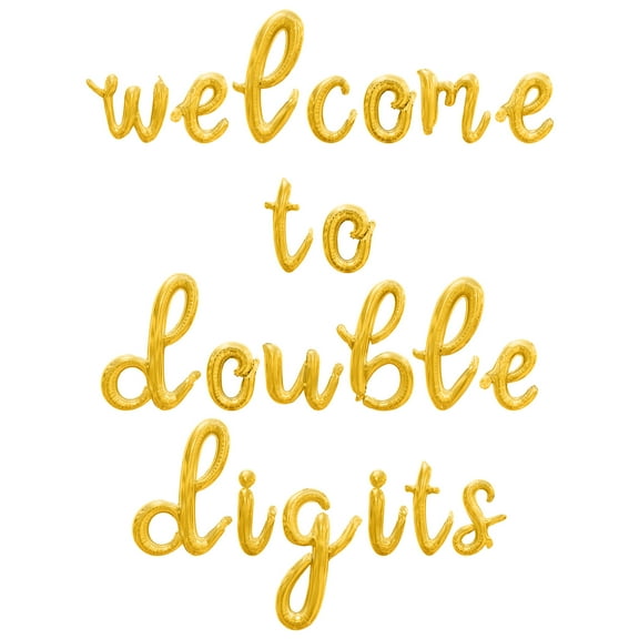 Cursive Script Letter Balloons - WELCOME TO DOUBLE DIGITS 16" Inch Alphabet Letters Foil Mylar Balloon 10th Birthday Party Banner (Gold)