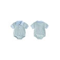 thumbnail image 2 of BemeyourBBs Newborn Baby Boy Summer Clothes Striped Bubble Romper Infant Boy Contrast Color Short Sleeve Turn Down Collar Button Up Shirt Bodysuit Jumpsuit, 2 of 9
