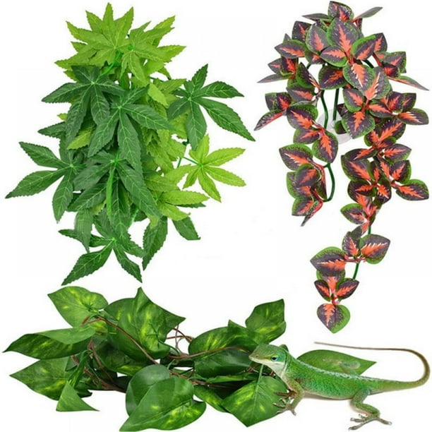Aquarium Reptile Plants Artificial Plastic Leaves Hanging Silk