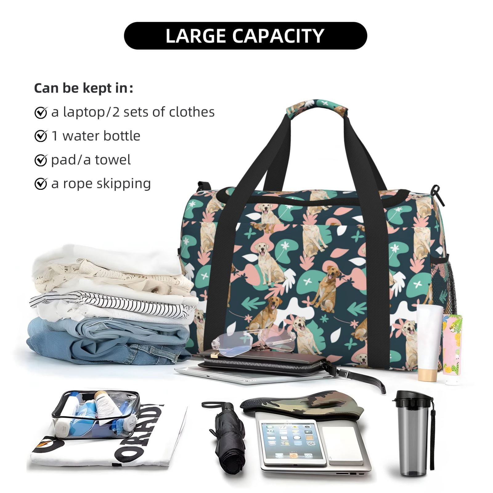 Fuzoiu Labrador Retriever Dog Print Travel Duffle Bag,Carry On Tote Bags,Duffel Bag,Sport Gym Bag, Hospital Bag for Labor and Delivery, Overnight Bag,Luggage Bag