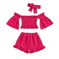 thumbnail image 1 of Kiapeise Toddler Girls Off Shoulder Shirt and Wide Leg Ruffle Casual Shorts Set, 1 of 8