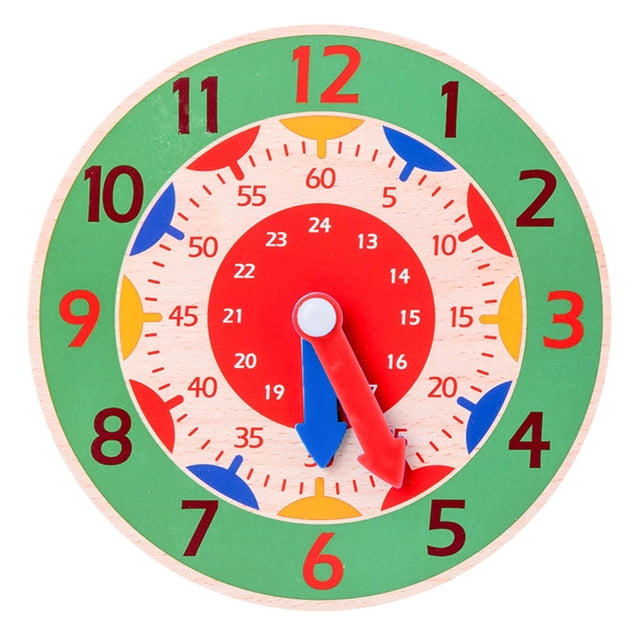 Green Wooden Learning Clock Toy Time Telling Educational Puzzle Numbers Colors Cognitive Development Early Math Skills Teaching Aid For Kids 7.44X0.98 Inch 0.09 Lbs
