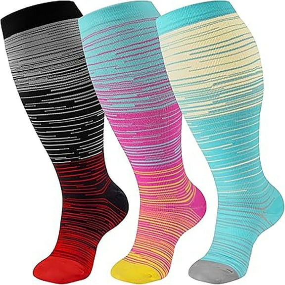 3 Pairs Compression Socks for Women Men, 20-30mmhg Knee High Socks for Nurses Running Travel, XXL