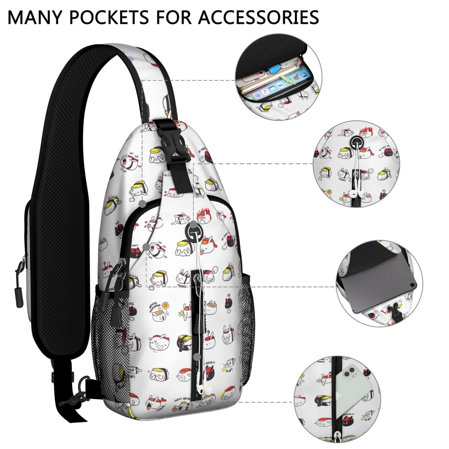 Cute Llama Face Print Sling Backpack – Lightweight, Anti-theft Pocket, Water-resistant – Adorable Kawaii Alpaca Cartoon Travel Chest Bag