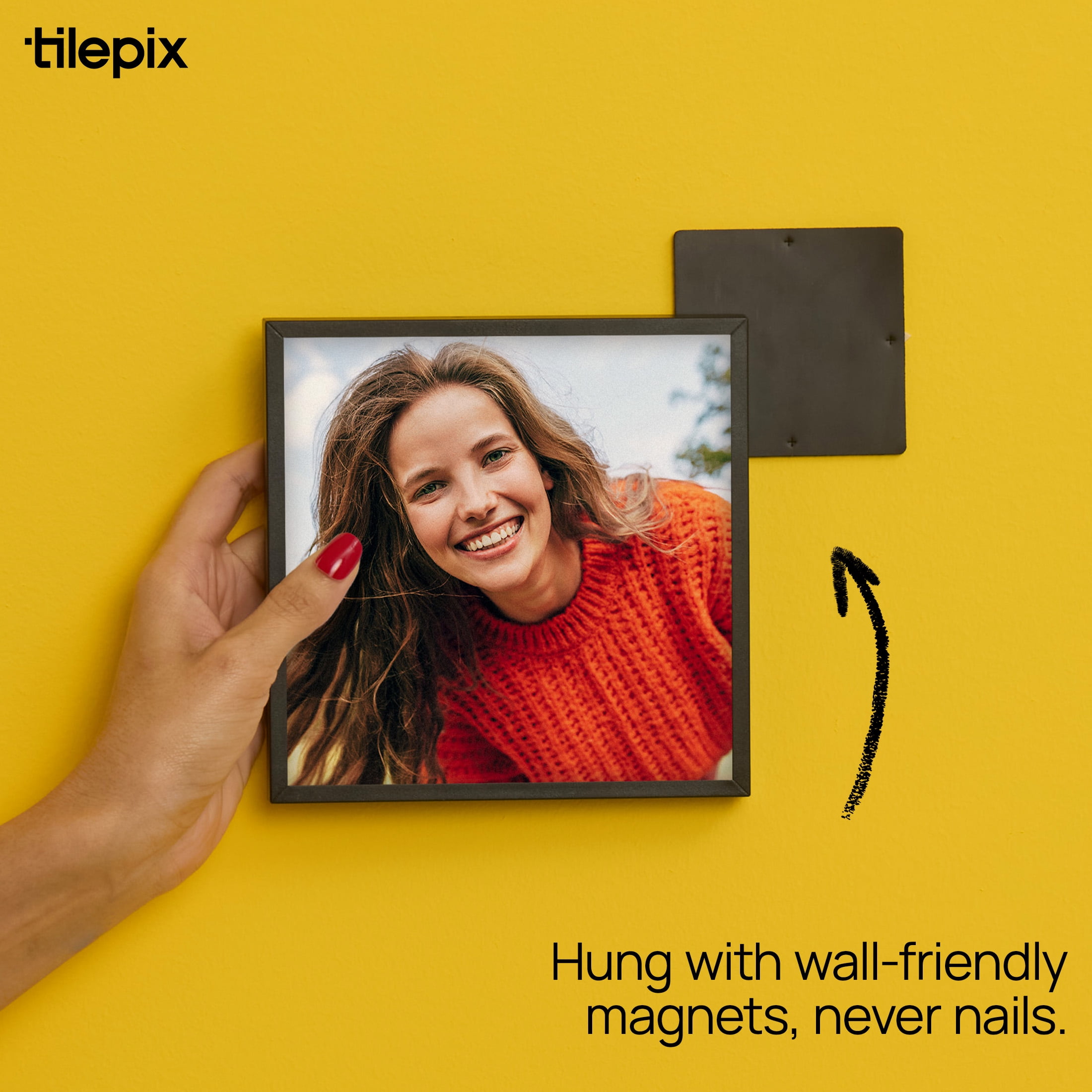 TilePix Mini 6x6 Black Photo Frame - Customizable Magnetic Frame for Gallery Wall, Nail-Free Hanging Photo Tile