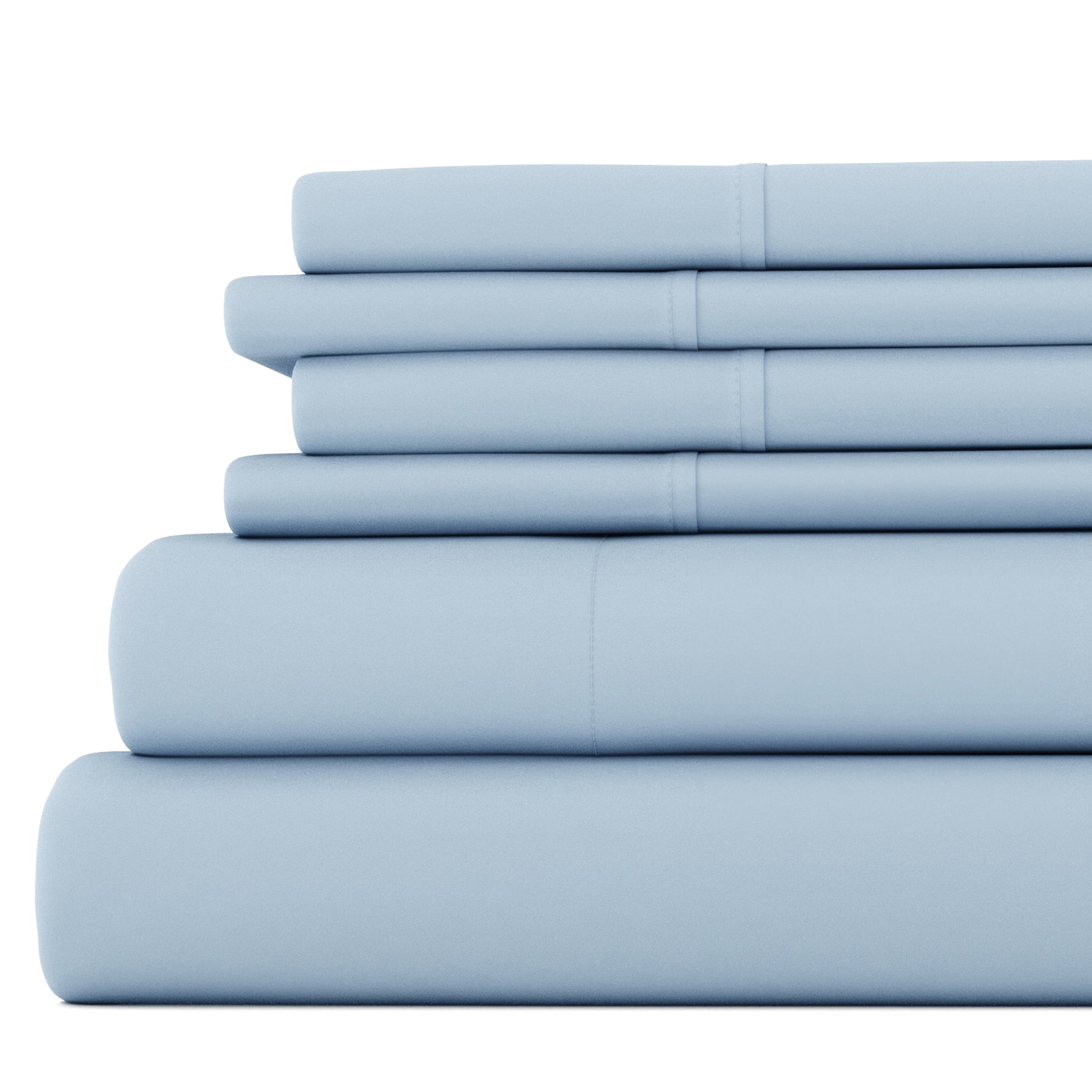 Twin, Light Blue Solid Microfiber 6 Piece Bed Sheet Set, by Noble Linens