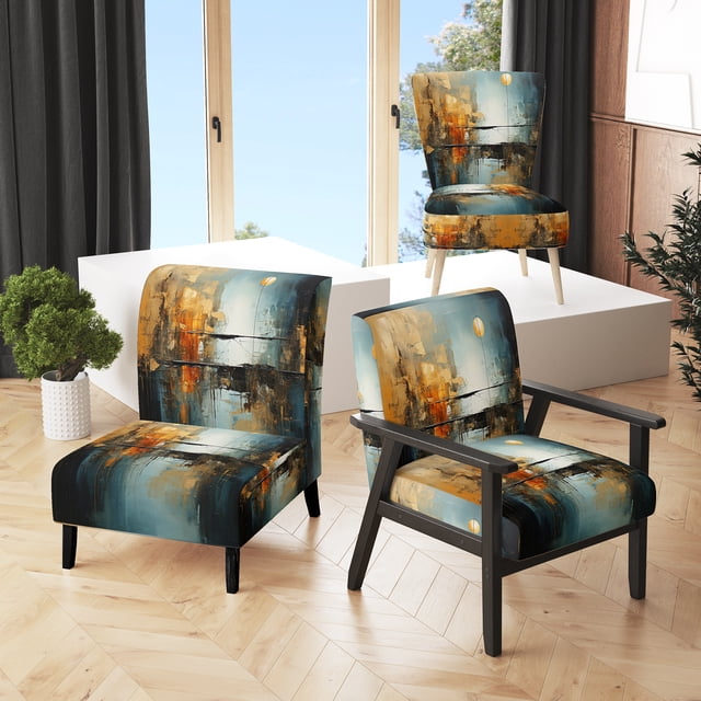 Designart "Blue Orange Bold Energy I" Chaise d'Appoint Abstraite Collages Turquoise - Fauteuil Moderne pour Salon