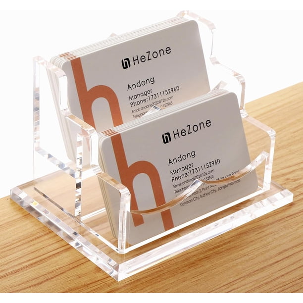 Soporte para tarjetas de visita para escritorio, 2 niveles, 2 ranuras, soporte de exhibición de tarjetas de visita de acrílico transparente para mujeres y hombres, organiza 100 tarjetas, 1 paquet