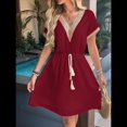 thumbnail image 4 of Vestido Informal de Verano con Cintura Ajustada para Mujer para Vacaciones Rojo Vino M, 4 of 7