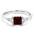 thumbnail image 2 of Gem Stone King 10K White Gold Red Garnet and White Moissanite 3 Stone Engagement Ring for Women (1.24 Cttw, January Birthstone, Princess Center 5MM, Trillion 3.5MM, Size 9), 2 of 5
