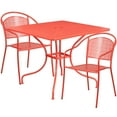 thumbnail image 2 of Flash Furniture Commercial Grade 35.5" Square Coral Indoor-Outdoor Steel Patio Table Set with 2 Round Back Chairs, 2 of 5