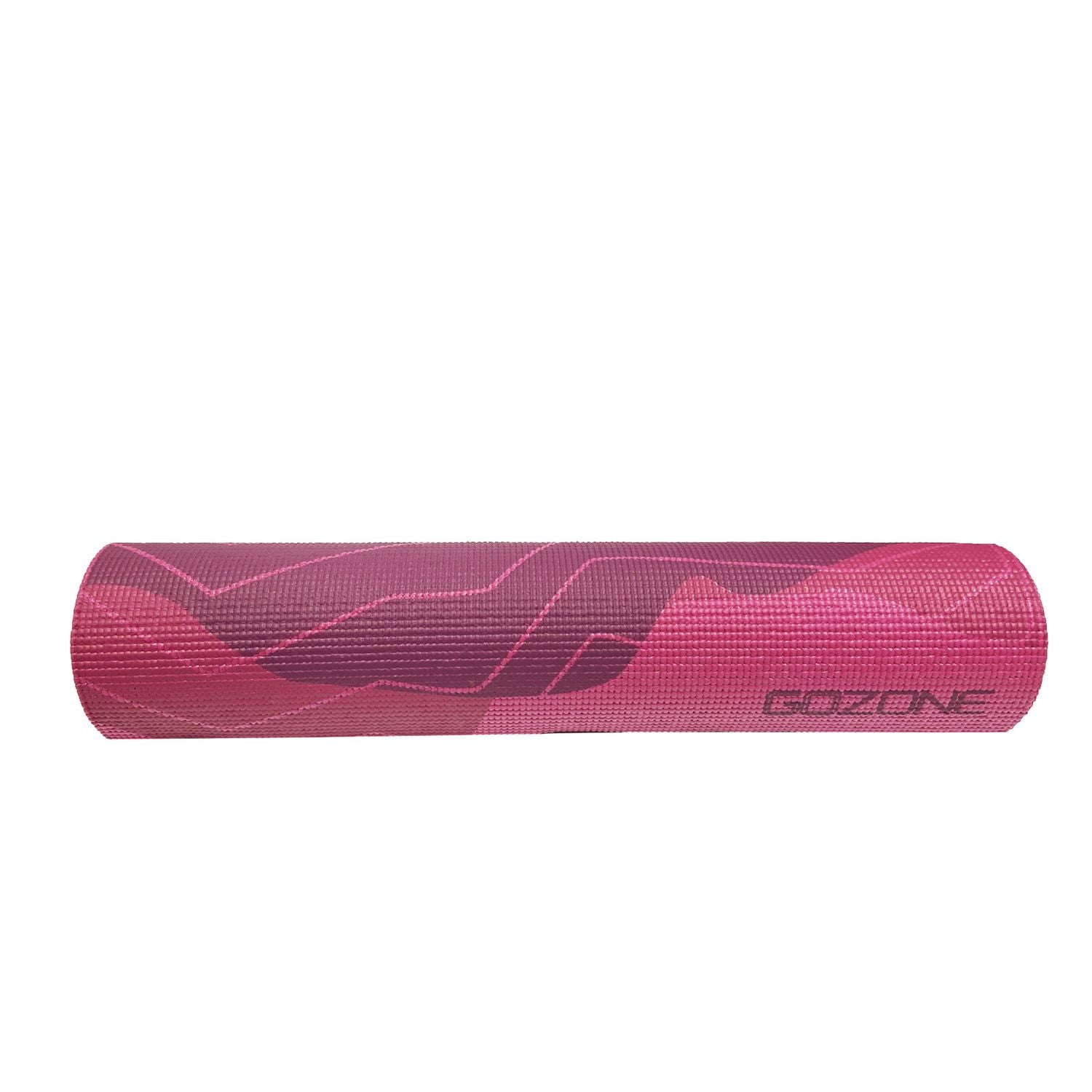 GoZone 5mm Printed Yoga Mat with Solid Colour Water Bottle – Waves - Burgundy Combo