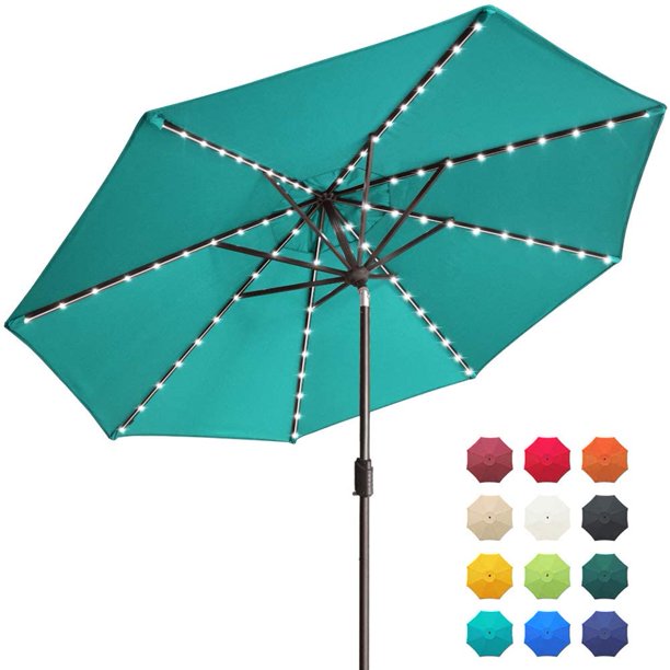 Teal Patio Umbrella With Solar Lights Patio Ideas
