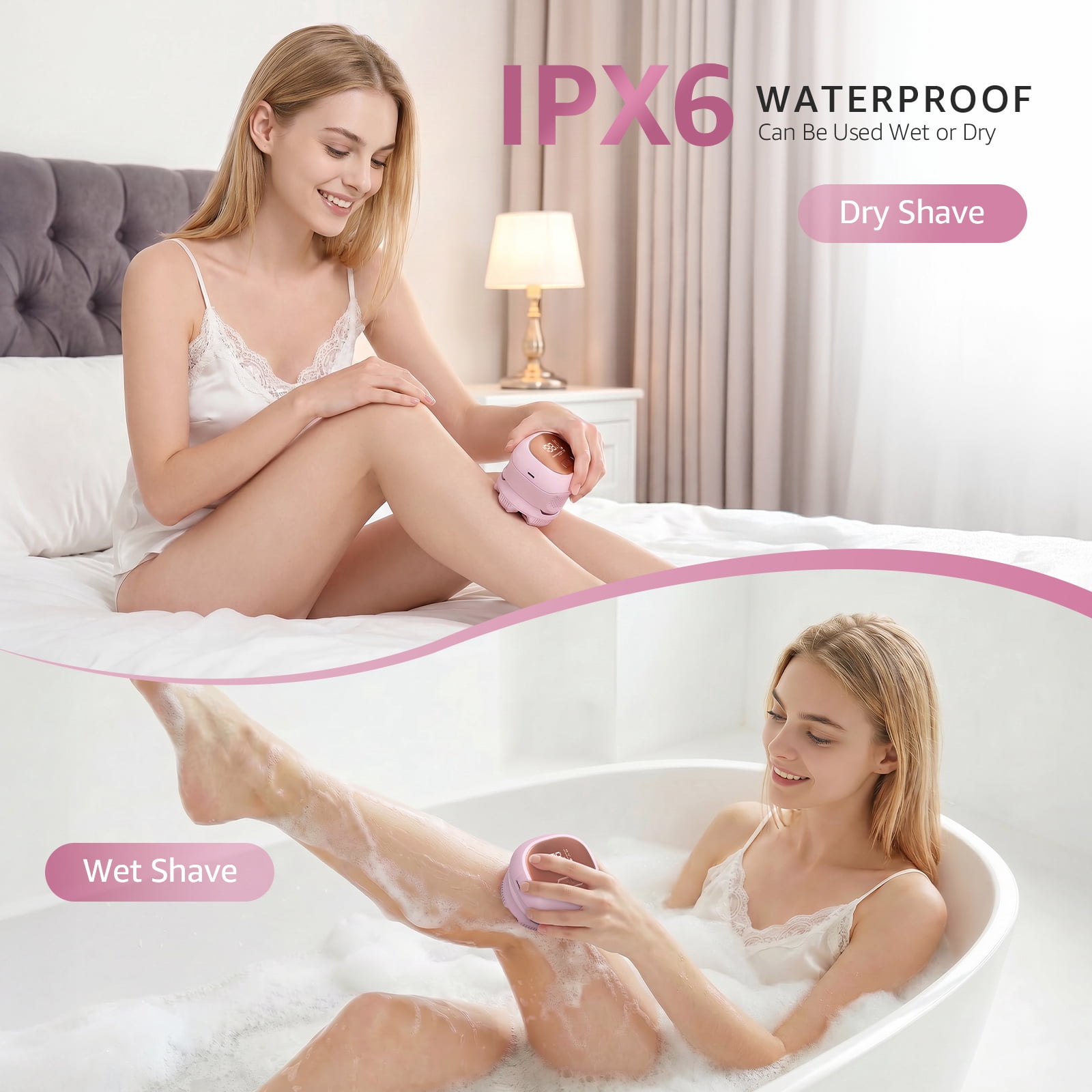 Nogroa Electric Razor for Women, 6D Rechargeable Cordless Body Head Shaver, Waterproof Wet Dry Bikini Trimmer for Lady Face, Leg, Arm, Bikini Area