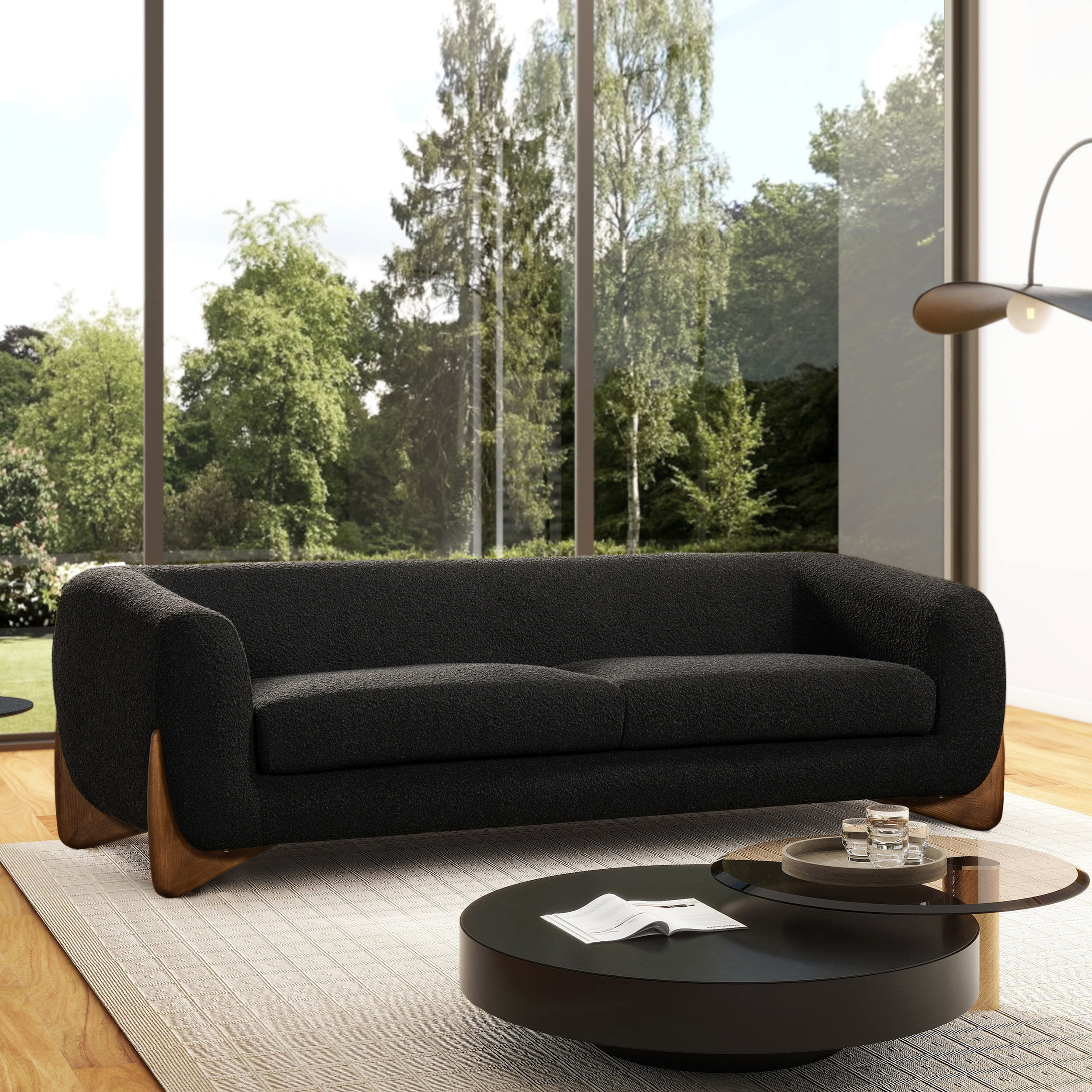 Jennifer Taylor Home Alpine 90.5" Modern Scandinavian Boucle Minimalist Round Arm Sherpa Sofa, Ebony Black