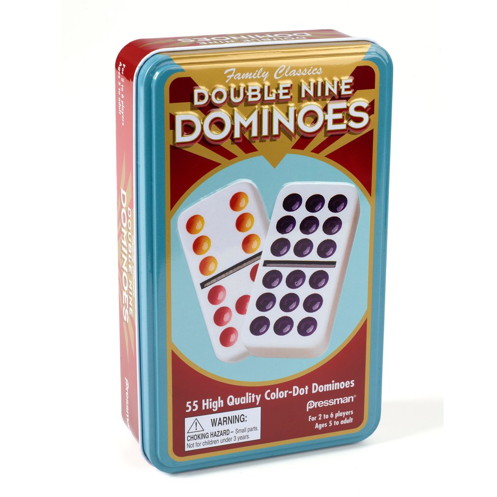 Pressman Toys Dominoes Double Nine Color Dot Dominoes in Tin