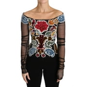 Dolce Gabbana Black Floral Ricamo Top T-shirt Blouse
