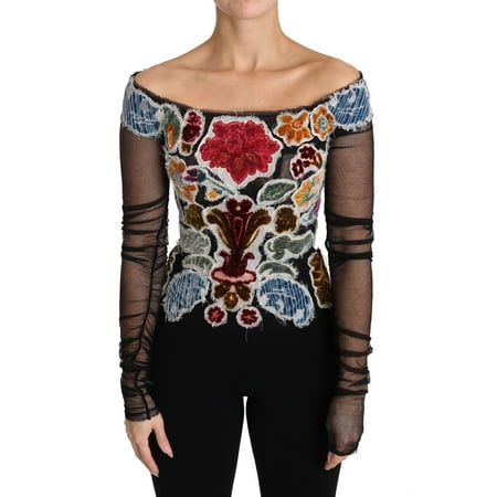 Dolce Gabbana Black Floral Ricamo Top T-shirt Blouse