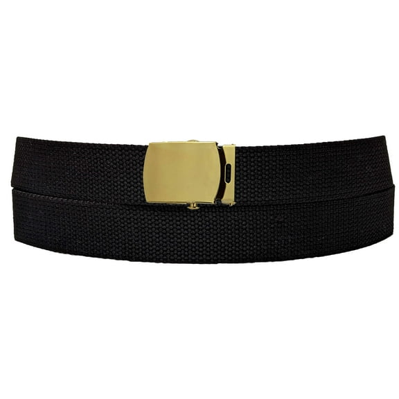 Gold Buckle Black Adjustable Canvas Web Belt With Metal Buckle 32 to 72