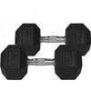 Pair of 45 lb Black Rubber Coated Hex Dumbbells Weight Training Set, 90 lb