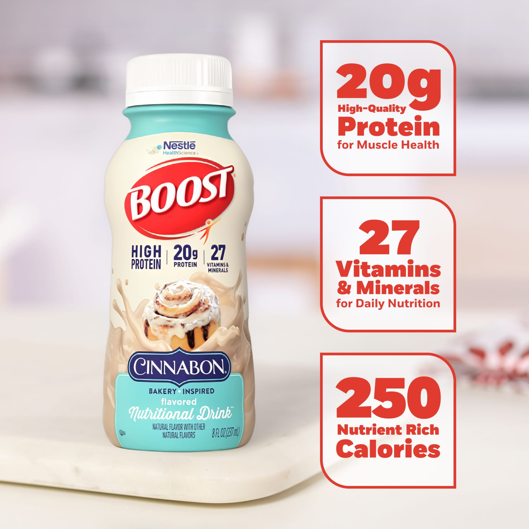 (2 pack) BOOST 20g High Protein Nutritional Drink Shakes, Cinnabon® Flavored, 8 fl oz, 6 Pack