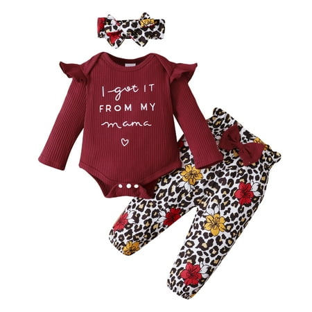 

12 Months Baby Girls Clothes 18 Months Girls 3PCS Fall Winter Clothing Set Letter Print Toddler Girls Long Sleeve Top Pants Headband Set Red