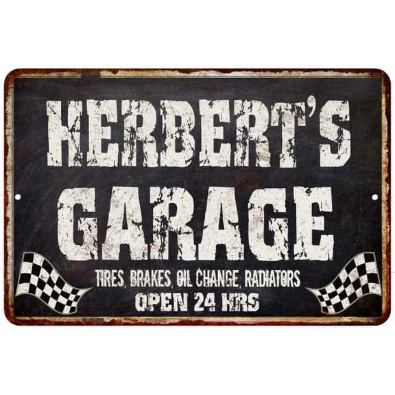 HERBERT'S Garage Black Grunge Sign 8 x 12 High Gloss Metal 208120005408