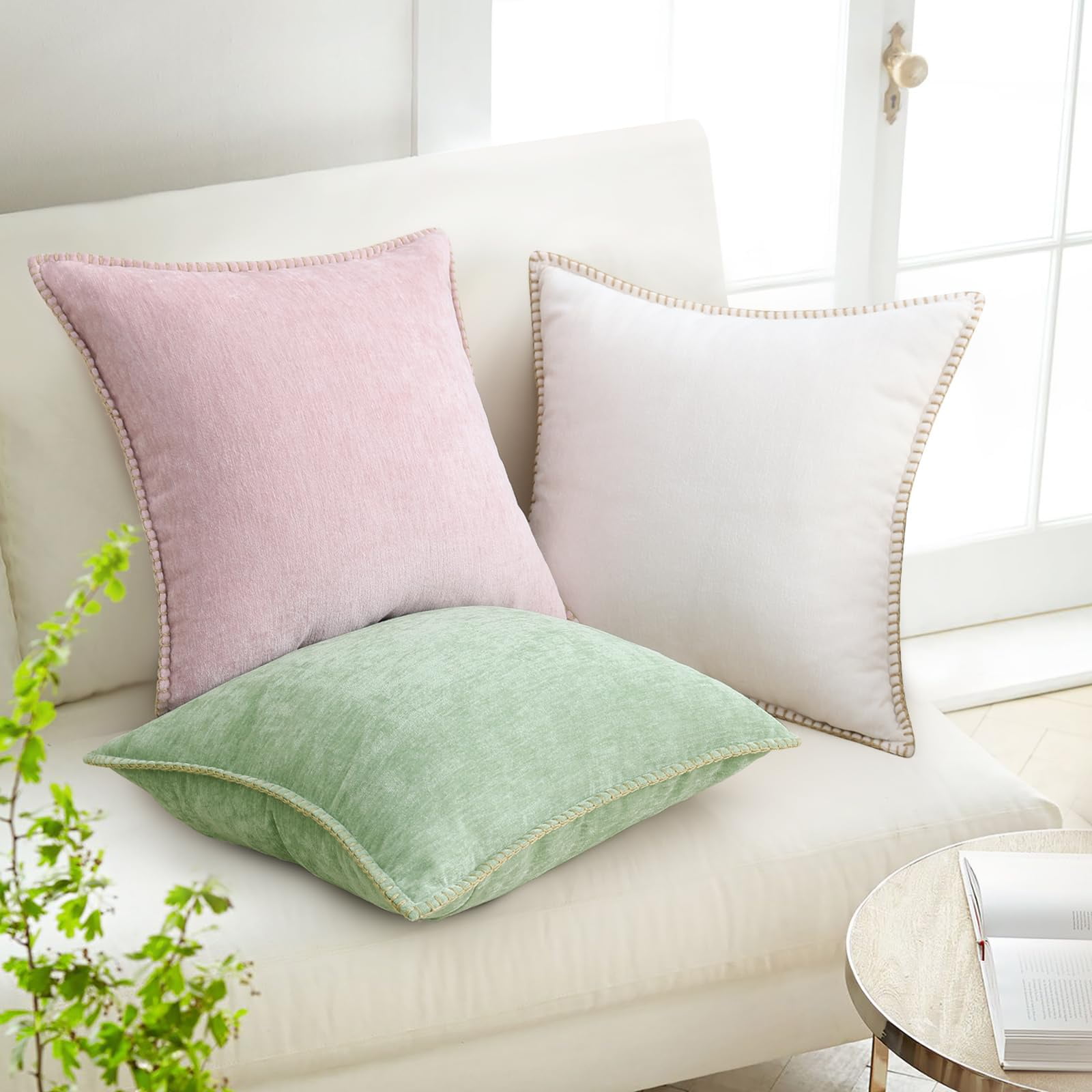 decorUhome Chenille Throw Pillow Covers 26x26 Set of 2, Soft Farmhouse Decorative Pillow Covers, Cream White(Pillow Cover Only, No Inserts Included)