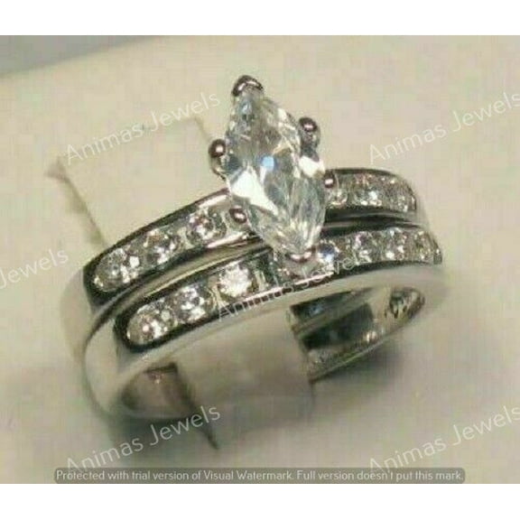 Ring Jewels 2.05 CT Marquise Cut Lab Created Diamond Wedding Bridal Ring Set Real 925 Sterling Silver