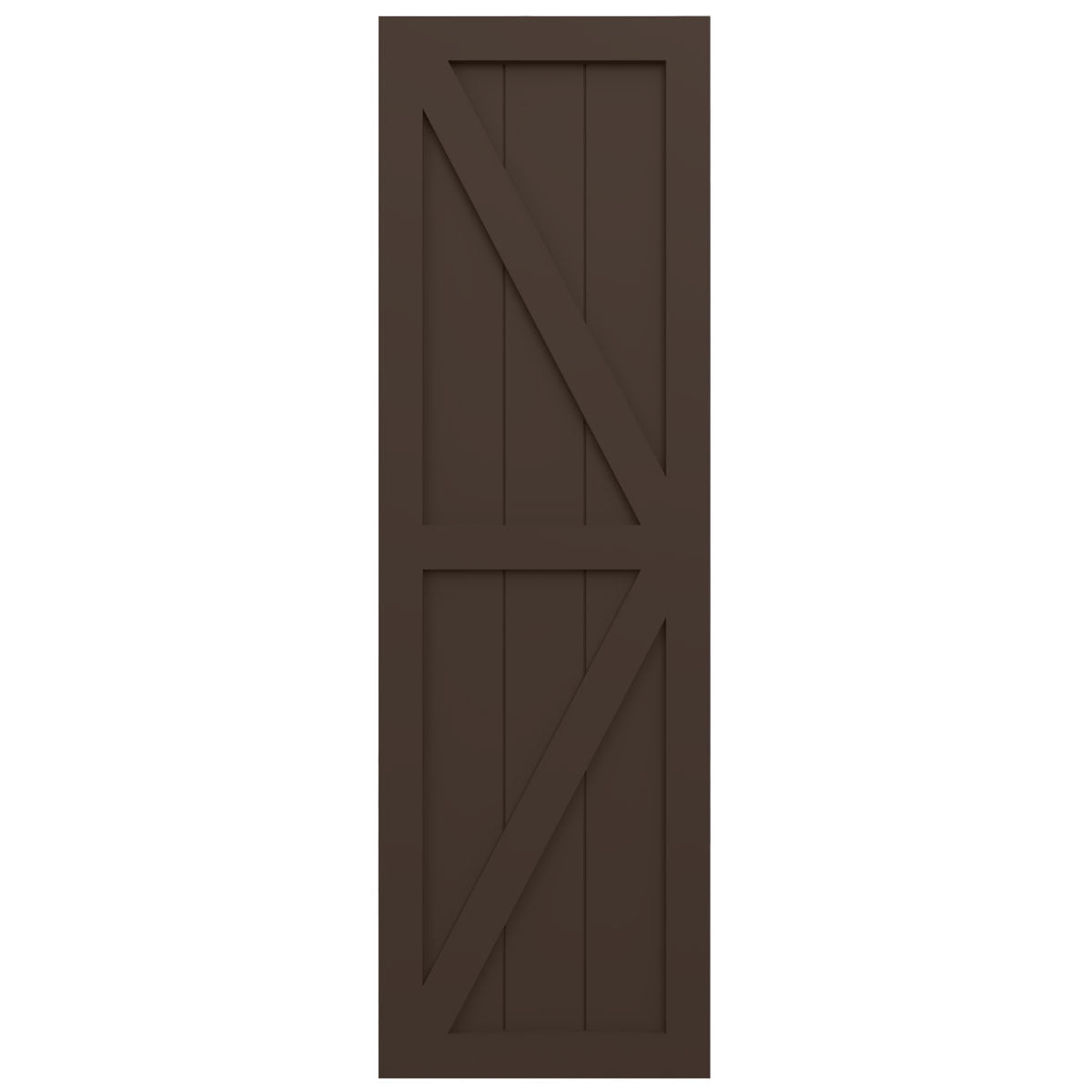 Ekena Millwork 15"W x 34"H True Fit PVC Two Equal Panel Farmhouse Fixed Mount Shutters w/ Z-Bar, Raisin Brown (Per Pair - Hardware Not Included)