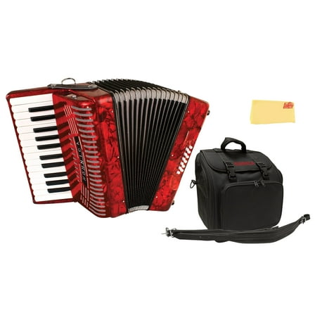 Hohner Hohnica 1303 12 Bass Piano Accordion - Pearl Red Bundle with Gig Bag, Straps, and Austin Bazaar Polishing Cloth