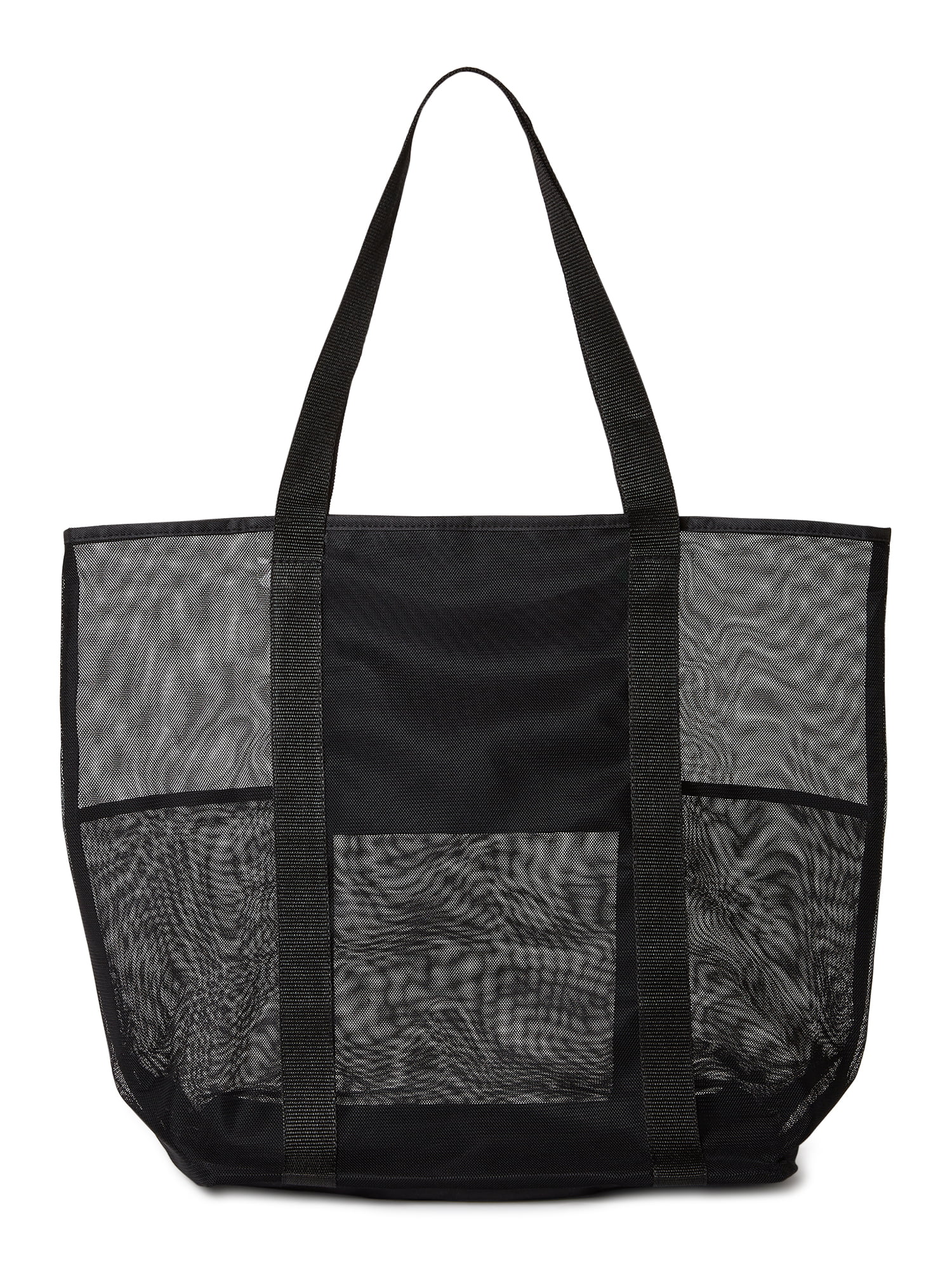 Time and Tru Women's Mesh Beach Tote Bag, 2-Pack Black / Black 