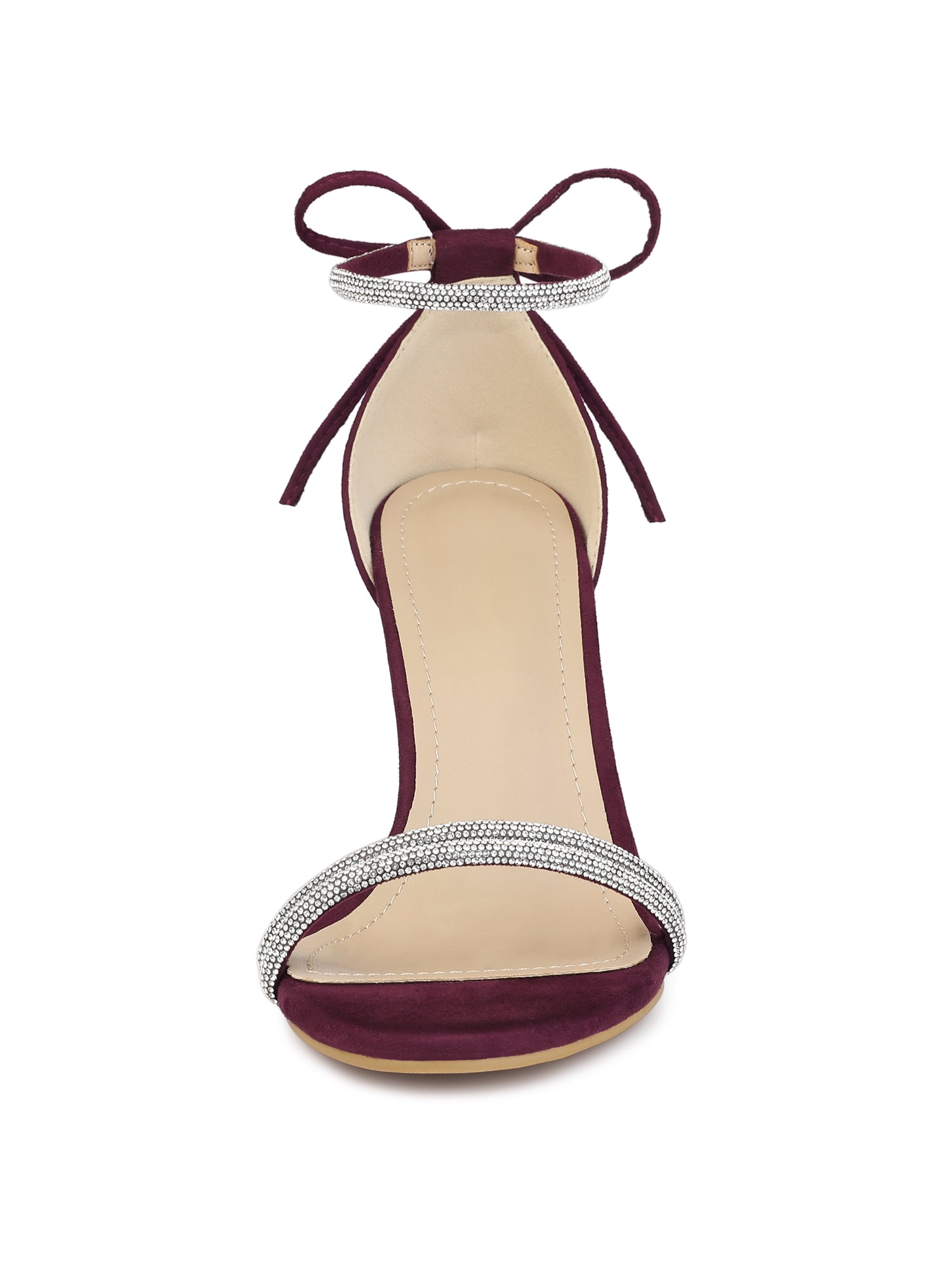DARING DIVA Women's Ankle-Tie Stiletto Heels Sandals Burgundy 7