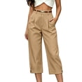 thumbnail image 2 of Mifsaly Dressy Capri Pants for Women Wide Leg Work Capris Pleated Front Cuffed Hem Business Casual Office Cropped Bottoms with Pockets Khaki,XXL, 2 of 6