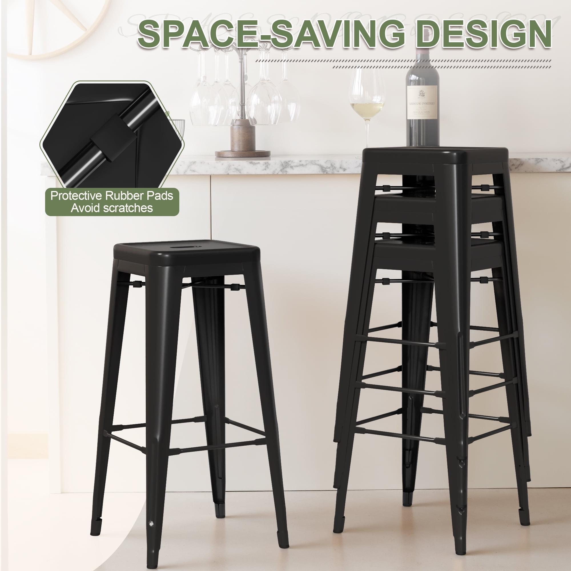 Set of 4 Metal Bar Stools 30 Bar Height Barstools Industrial W