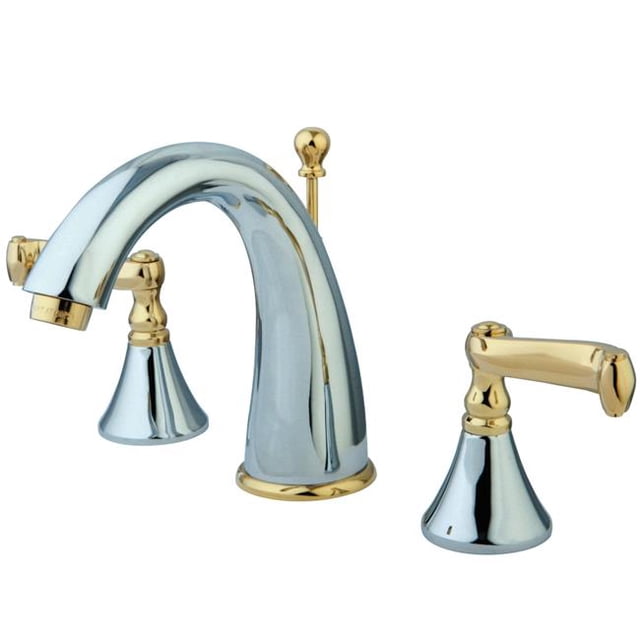 Kingston Brass KS5974FL Robinet de Lavabo à Large Diffusion avec Poignée, Chrome et Laiton Poli
