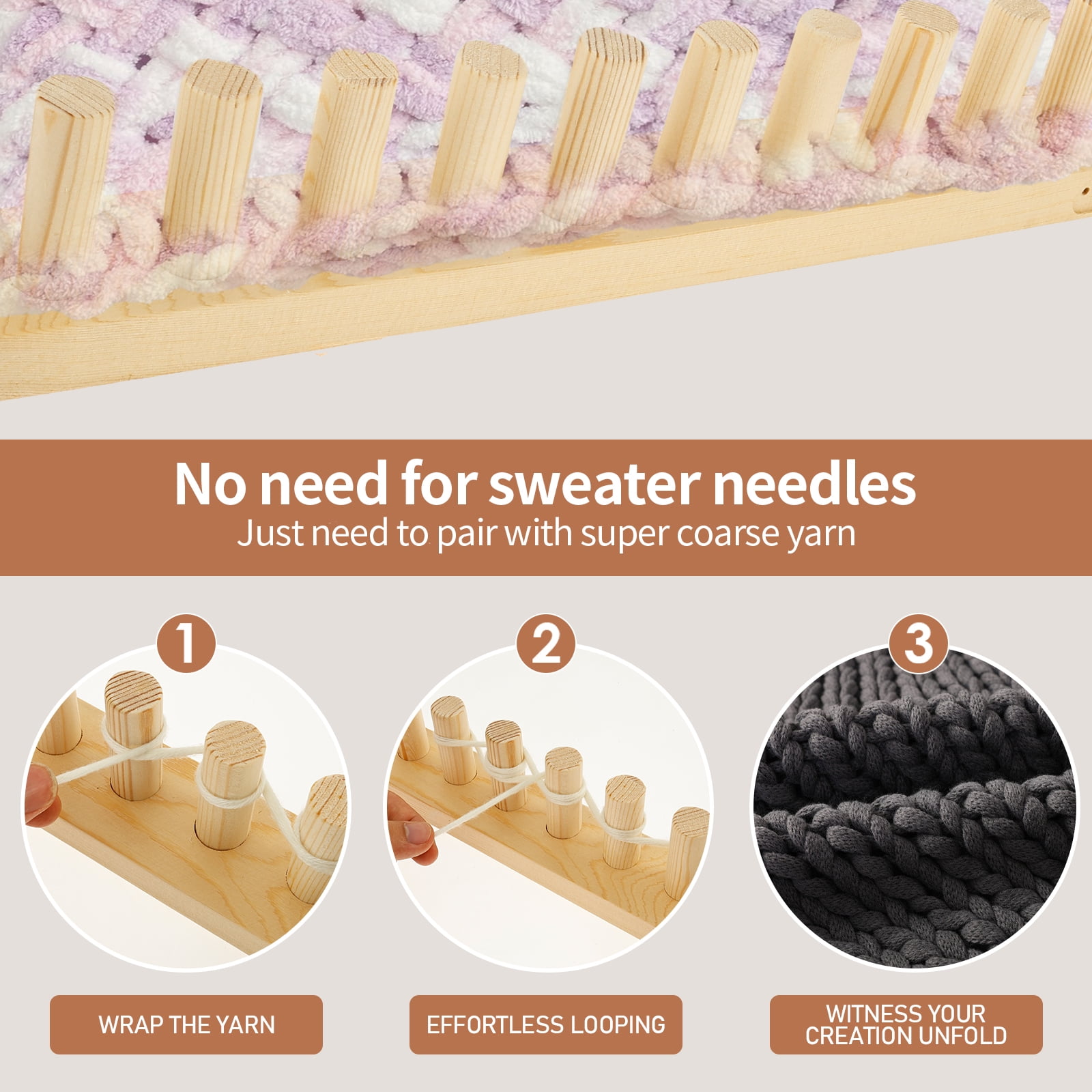 RZVNMKO 46" Chunky Blanket Loom DIY Chunky Knit Blanket Loom,Adjustable Size Hand Knitting Yarn Chunky,No Needles Required,Beginner Friendly Yarn Craft