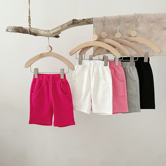 NAISIBABY Girls Casual Shorts, Cotton Solid Color Elastic Waistband Kids Shorts with Pockets Hot Pink 3-4T