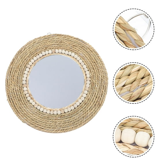 WHAMVOX  Makeup Frame Rattan Decorative Mirror Stylish Office