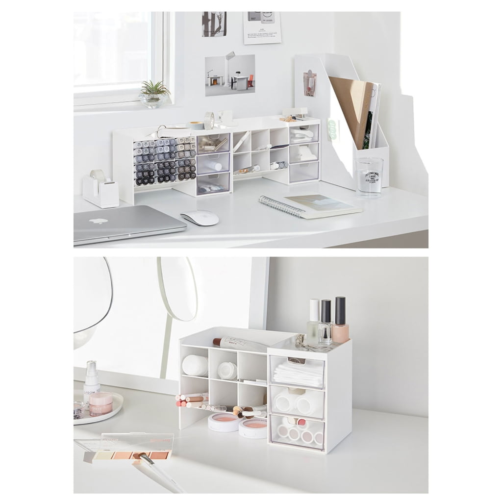 Stacking Marker Organizer 6-grid Inclined Pen Slots Large Capacity Desk Marker Organizer Storage Holder with 3 Drawers