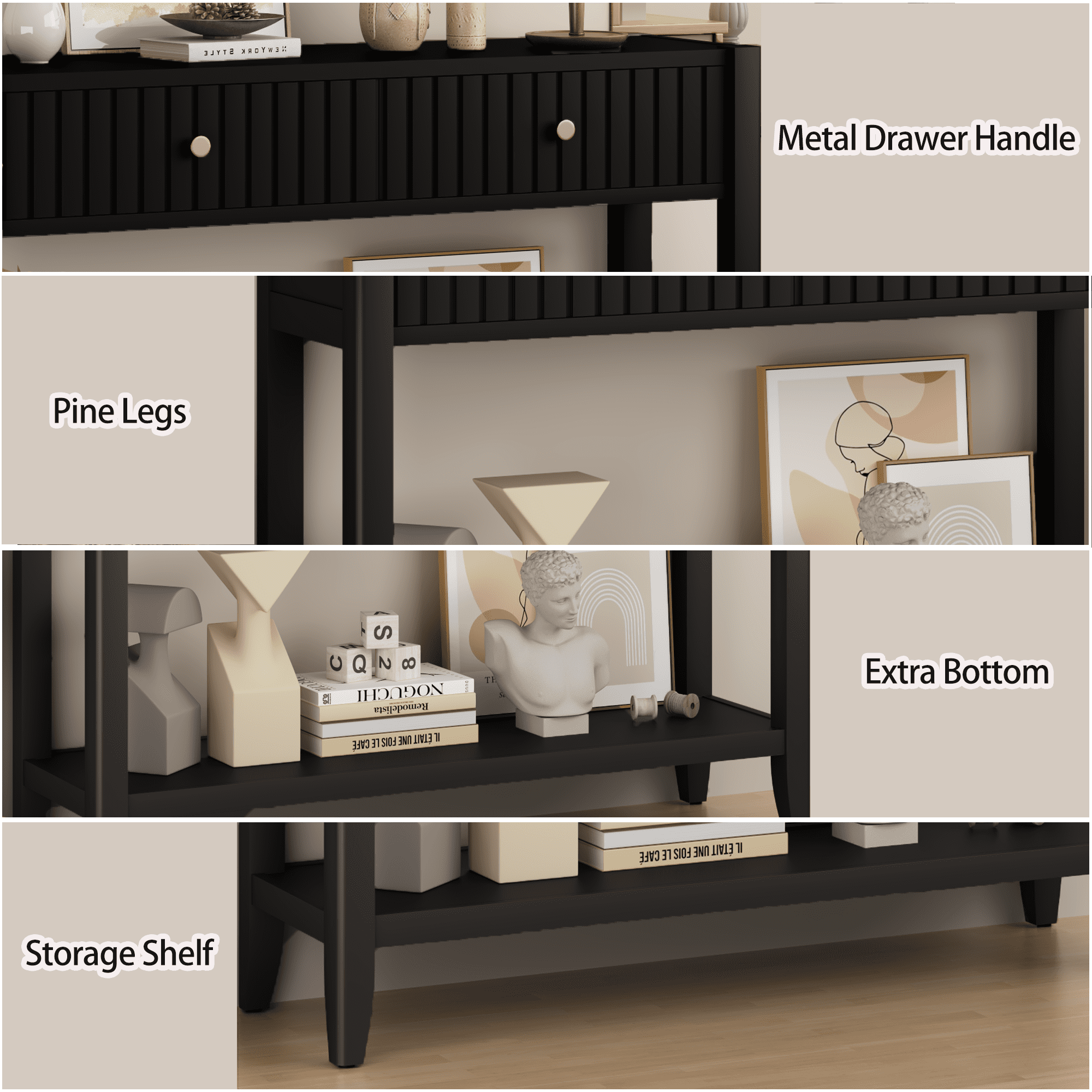 39" Console Table with 2 Drawers,Wood Narrow Accent Sofa Table Entryway Table with Storage Shelf for Living Room,Front Hall,Hallway,Black