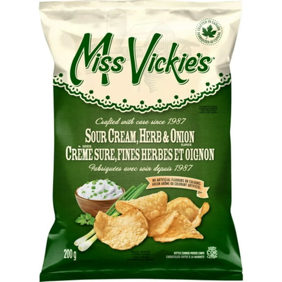 Miss Vickies Kettle Cooked Sour Cream, Herb & Onion Potato Chips, 200g/ 7.1 oz